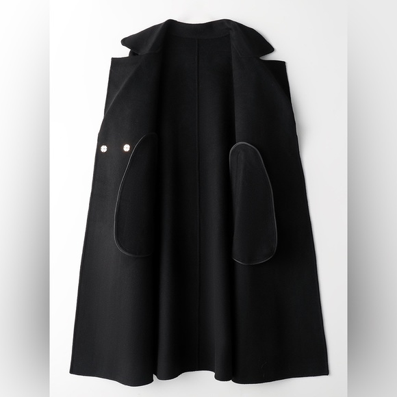 100% Wool Coat, British Trench Coat, Black - Picture 4 of 12